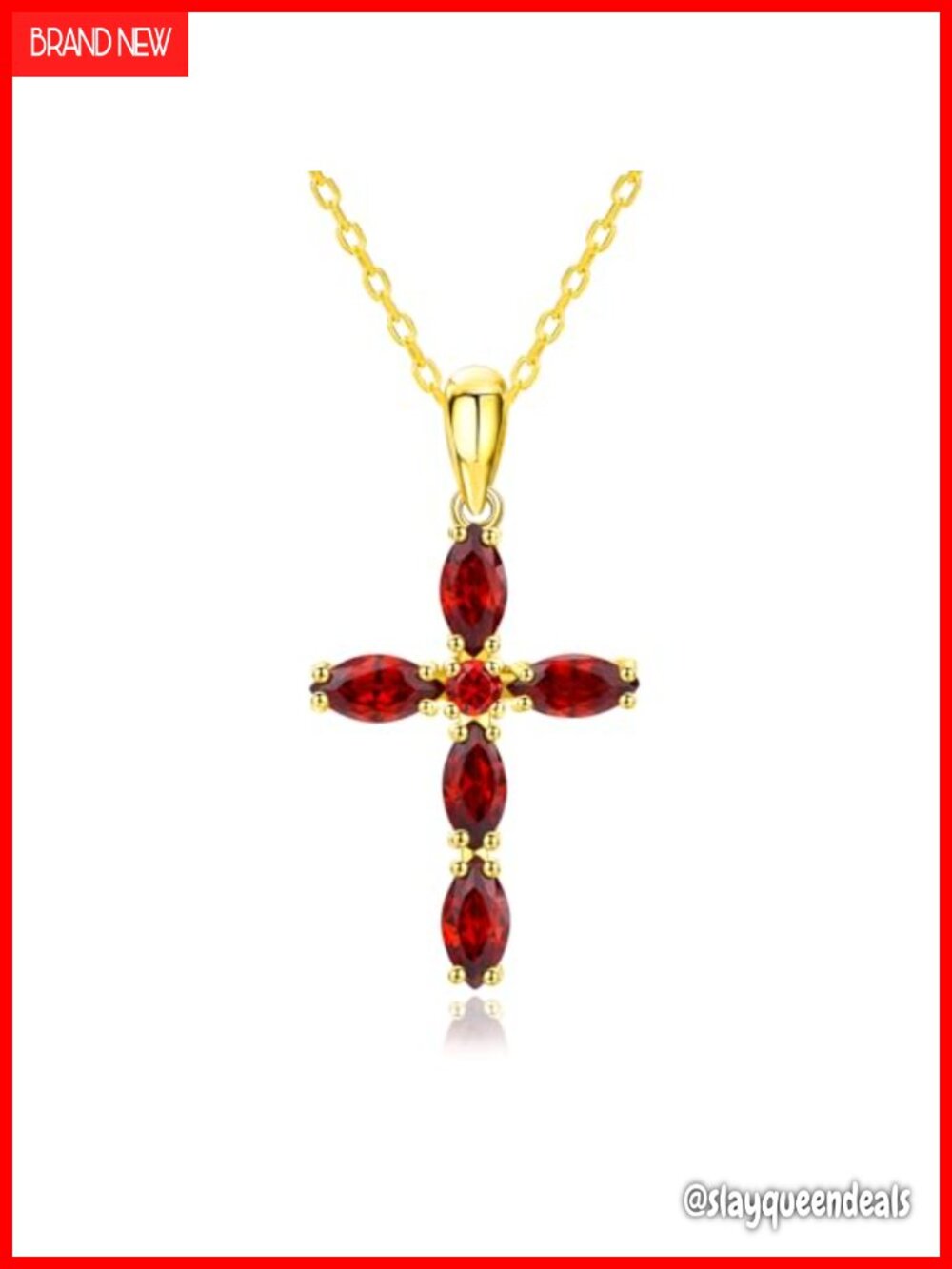 14K Gold Plated Sterling Silver Cross Birthstone Pendant Necklace Dainty